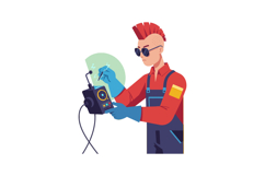 Technician with spiked hair using multimeter in minimal flat Product Image 1