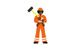 Construction worker in orange uniform holding a sledgehammer Product Image 1