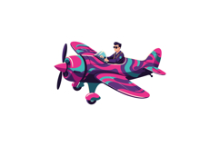 Colorful pilot flying a vintage airplane in a vibrant flat v Product Image 1
