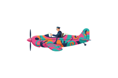 Colorful pilot flying a vintage airplane in a vibrant, artis Product Image 1
