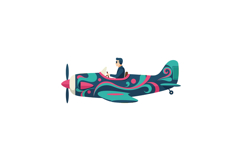 Colorful pilot flying a vintage airplane with artistic desig Product Image 1
