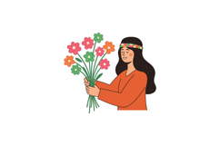 A woman joyfully holding a vibrant bouquet of colorful flowe Product Image 1