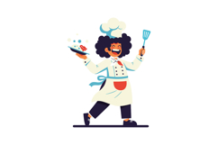 Happy chef presenting a delicious dish with a spatula in a f Product Image 1