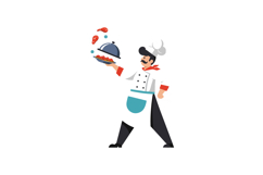 Chef presenting a dish with enthusiasm in a colorful flat ve Product Image 1