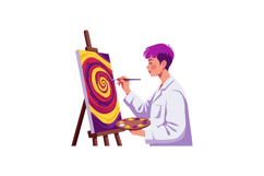 A young artist with purple hair painting a colorful spiral d Product Image 1
