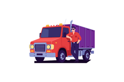 Delivery truck with a confident driver in flat vector art st Product Image 1