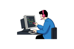 A focused man using a computer with headphones and a stylus Product Image 1