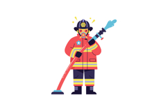 Firefighter in bright red uniform holding a water hose in fl Product Image 1