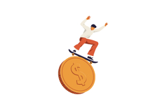 A skater performing a trick on a large golden coin in flat v Product Image 1