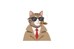 Cat wearing sunglasses and a trench coat with a cigar in its Product Image 1