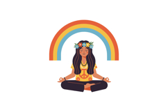 Peaceful woman meditating in a colorful environment with a r Product Image 1