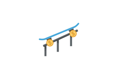 Skateboard resting on a rail with dollar coins in a flat vec Product Image 1