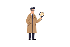 Detective character wearing a trench coat holding a magnifyi Product Image 1