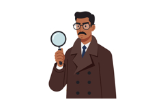 Detective holding a magnifying glass in a brown overcoat, fl Product Image 1
