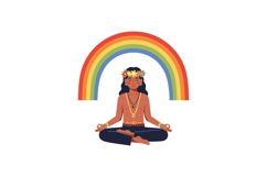 Serene woman meditating in a colorful rainbow arch minimal v Product Image 1