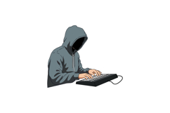 A hooded figure typing on a keyboard in a minimal style vect Product Image 1