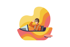 Pilot in orange flight suit saluting from colorful retro air Product Image 1