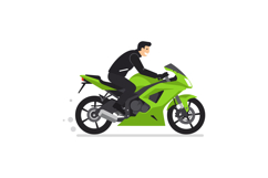 A man riding a vibrant green motorcycle in a dynamic flat ve Product Image 1