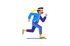 A man in a blue tracksuit sprinting energetically with a yel Product Image 1