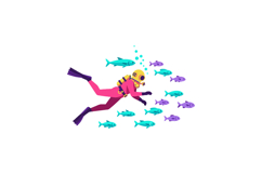 Underwater diver exploring a school of colorful fish in a fl Product Image 1