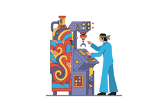 A person operating a colorful machine with artistic patterns Product Image 1