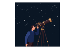 Man observing stars through telescope under night sky with c Product Image 1