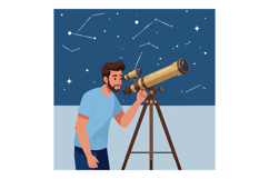 Man observing night sky stars using telescope astronomy hobb Product Image 1