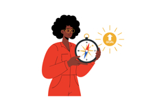 Woman with afro hairstyle holding compass pointing to goal c Product Image 1