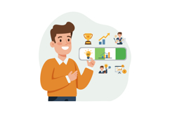 Businessman showing growth chart and trophy with business su Product Image 1