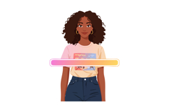 Young woman with curly hair wearing casual clothes and hoop Product Image 1