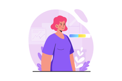Woman with pink hair and purple shirt in office vector illus Product Image 1