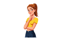 Young woman thinking with hand on chin wearing yellow top an Product Image 1