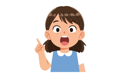 Girl with brown hair pointing up and expressing surprise or Product Image 1