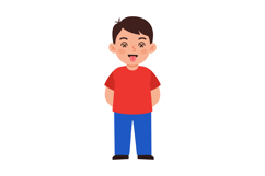 Boy in red shirt and blue pants making funny face sticking t Product Image 1