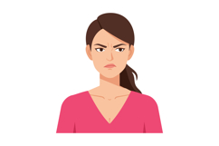 Woman with angry facial expression and brown hair in pink bl Product Image 1