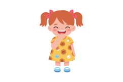 Happy little girl with pigtails wearing yellow dress with an Product Image 1