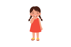 Little girl in red dress laughing with hand covering mouth c Product Image 1
