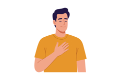 Man with hand on chest expressing gratitude or calmness in o Product Image 1