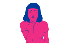 Woman blowing kiss in pink and blue modern vector illustrati Product Image 1