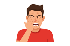 Man rubbing eye with tired expression in red shirt vector il Product Image 1