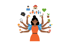 Multiarmed woman multitasking with family work and personal Product Image 1