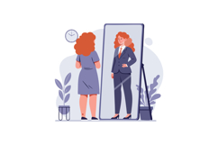 Woman looking at confident reflection in full length mirror Product Image 1