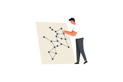 Man connecting dots on large network diagram for data analys Product Image 1