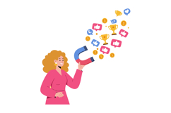 Woman attracting social media likes trophies and currency wi Product Image 1