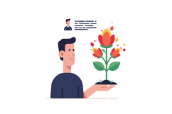 Man holding blooming flower plant with red petals flat vecto Product Image 1