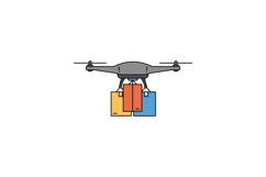 Delivery drone carrying three colorful packages in flat vect Product Image 1