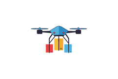 Drone delivering colorful packages in a flat, minimal design Product Image 1