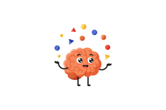 A cheerful brain character juggling colorful shapes in a pla Product Image 1