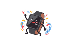 Cheerful animated smartwatch with arms and legs dancing joyf Product Image 1