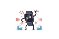 A playful smartwatch character with arms and legs, in a flat Product Image 1